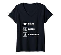 Donna Paws Beers Big Deer Cacciatore di Cani da Caccia Maglietta con Collo a V