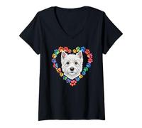 Donna Paws Dye Heart West Highland White Terrier Westie Maglietta con Collo a V