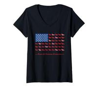 Donna Paws Stripes 4th July Flag Black Long Haired Dachshund Lover Maglietta con Collo a V