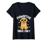 Donna Pawsitive Vibes Only Dog Lover Art Maglietta con Collo a V