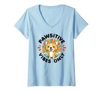 Donna Pawsitive Vibes Solo Carino Kawaii Corgi Motivazione positiva Maglietta con Collo a V