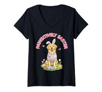 Donna Pawsitively Easter Golden Retriever Bunny Ears Uova Primavera Maglietta con Collo a V