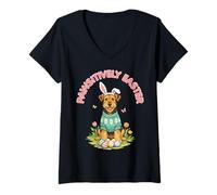 Donna Pawsitively Easter Terrier - Orecchie da Coniglietto a Forma di Cucciolo di Primavera Maglietta con Collo a V