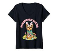 Donna Pawsitively Easter Yorkshire Terrier Orecchie Coniglietto Uova Carine Maglietta con Collo a V
