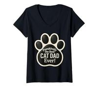 Donna Pawsitively - Gioco di parole per la festa del papà, con scritta in lingua inglese "The Best Cat Dad Ever Maglietta con Collo a V