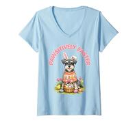 Donna Pawsitively Schnauzer Pasquale Orecchie da Coniglietto Uova Carino Primavera Cane Maglietta con Collo a V