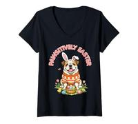 Donna Pawsitively - Uova di Pasqua con Orecchie di Bulldog Inglese Maglietta con Collo a V