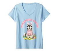 Donna Pawsitively - Uova pasquali con Orecchie da Coniglietto Siberiano Maglietta con Collo a V