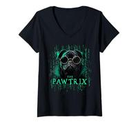Donna PAWTRIX - Divertente carlino nero in un film iconico, Natale Maglietta con Collo a V