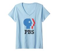 Donna PBS Blue And Red Logo Public Broadcasting Service Maglietta con Collo a V