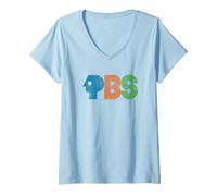 Donna PBS Colorful Distressed Logo Public Broadcasting Service Maglietta con Collo a V
