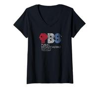 Donna PBS Distressed Red White And Blue Logo Broadcasting Service Maglietta con Collo a V