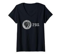 Donna PBS Distressed Vintage Logo Public Broadcasting Service Maglietta con Collo a V