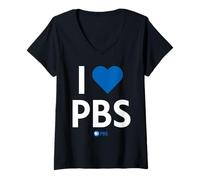 Donna PBS I Heart PBS Support Public Broadcasting Modern Type Maglietta con Collo a V