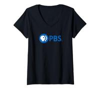 Donna PBS Modern Blue Logo Public Broadcasting Support Maglietta con Collo a V
