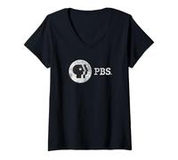 Donna PBS Vintage Round White Logo Public Broadcasting Service Maglietta con Collo a V