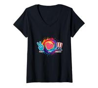 Donna Peace Love America Tie Dye Happy 4th of July Ragazzi Ragazze Bambini Maglietta con Collo a V