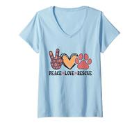 Donna Peace Love Animal Rescue Adotta l'adozione di cani adottivi e gatti Maglietta con Collo a V