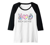 Donna Peace Love Art Camicia Pastello Arcobaleno Tie Dye Artist Hippie Maglia con Maniche Raglan