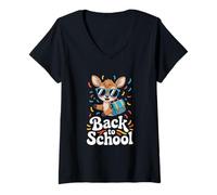 Donna Peace Love Back to School, Design Hippie con Cervi Maglietta con Collo a V