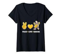 Donna Peace Love Banana Funny Yellow Banane Fruit Summer Lover Maglietta con Collo a V