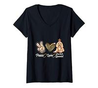 Donna Peace Love Cocker Spaniel Dog wearing Queens Crown Gifts Maglietta con Collo a V