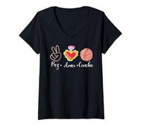 Donna Peace Love Concha Pan Dulce Heart Mexicans Sweet Bread Lover Maglietta con Collo a V