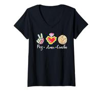 Donna Peace Love Conchas Pan Dulce Latina Mexican Concha Pastry Maglietta con Collo a V
