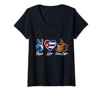 Donna Peace Love Cuba caffè Cubano Maglietta con Collo a V