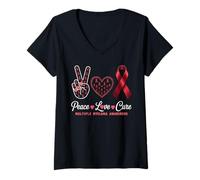 Donna Peace Love cura il mieloma multiplo consapevolezza uomini donne bambini Maglietta con Collo a V