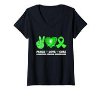 Donna Peace Love Cure Essential Tremor Awareness Nastro Verde Maglietta con Collo a V