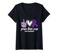 Donna Peace Love Cure Lupus Awareness Support Ribbon Maglietta con Collo a V
