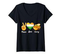 Donna Peace Love Curry Amante del Cibo Indiano Maglietta con Collo a V