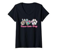 Donna Peace Love Dogs Pet Dog Mom Dad Owner Lover Animal Maglietta con Collo a V