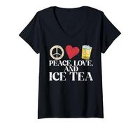 Donna Peace Love e Ice Tea Maglietta con Collo a V