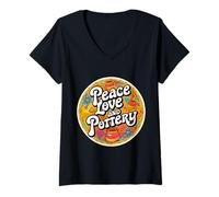 Donna Peace Love e Potter Maker Potter Lover - Vasi alla moda retrò Maglietta con Collo a V
