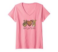 Donna Peace Love Easter Bunny for Women with Sunflower And Rabbit Maglietta con Collo a V