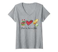 Donna Peace Love Elote Corn COB Funny Food Elotes Leopard Womens Maglietta con Collo a V