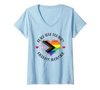 Donna Peace Love Equality Kindness Inclusion Progress Rainbow LGBT Maglietta con Collo a V