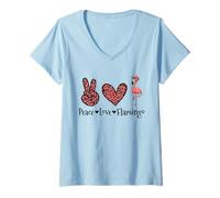 Donna Peace Love Flamingo Tropical Bird Flamingo Amanti Maglietta con Collo a V