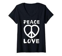 Donna Peace Love Flower anni '70 Hippie T-Shirt T-Shirt Maglietta con Collo a V