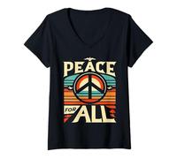 Donna Peace & Love for Everyone Design Vintage Unity Freedom Fun Maglietta con Collo a V