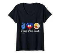 Donna Peace Love Griot Amante del Cibo haitiano Maglietta con Collo a V