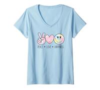Donna Peace Love Happiness Rainbow Tie Dye Smile Face Happy Face Maglietta con Collo a V