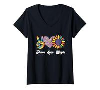 Donna Peace Love Hippie Camicia Vintage Mano Cuore Grafica Girasole Maglietta con Collo a V