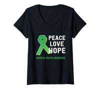 Donna Peace Love Hope - Supporto per la consapevolezza della Salute mentale, Colore: Verde Maglietta con Collo a V