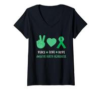 Donna Peace Love Hope - Supporto per la consapevolezza della Salute mentale, Colore: Verde Maglietta con Collo a V