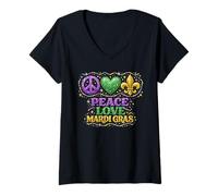 Donna Peace Love Mardi Gras Party Carnevale Mardi Gras Parade Maglietta con Collo a V