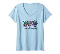 Donna Peace Love Paws Graphic for Women Dog Mom And Animal Lover Maglietta con Collo a V