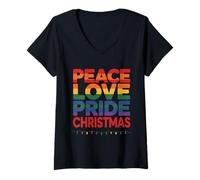 Donna Peace Love Pride Christmas LGBTQ Holiday Design Maglietta con Collo a V